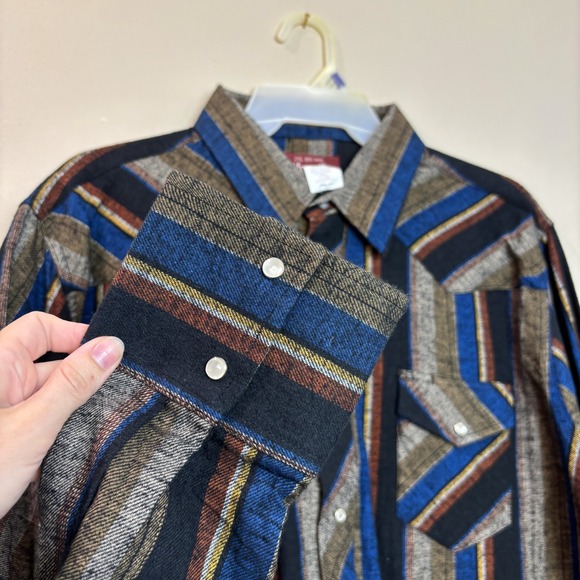 NWT Vintage Flannel Wrangler Western Wear Pearl Snap Shirt Size 2XL Big Striped - Picture 5 of 11